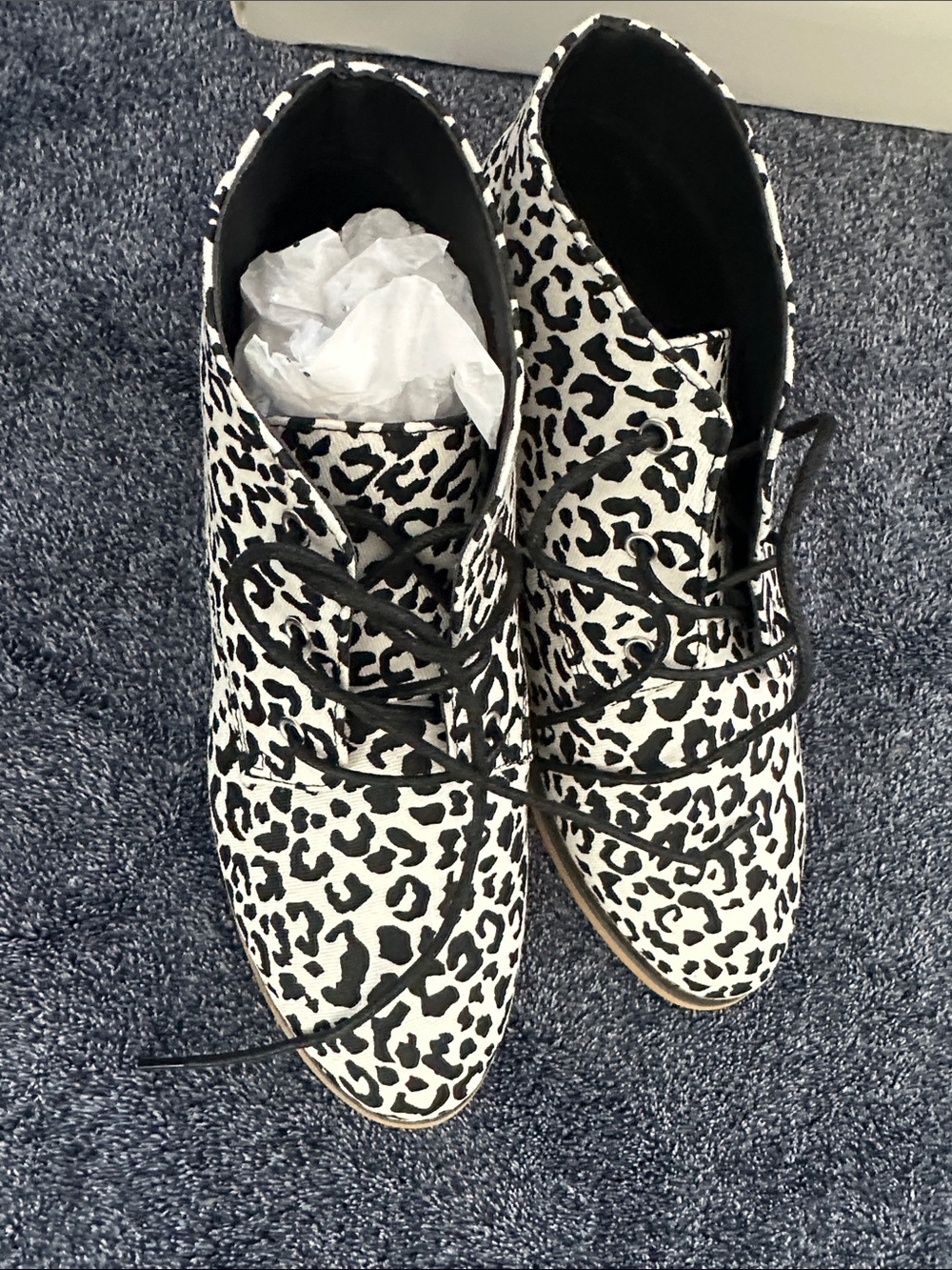 Leopard Print Lace-Up Women's Ankle Boots - Black & White